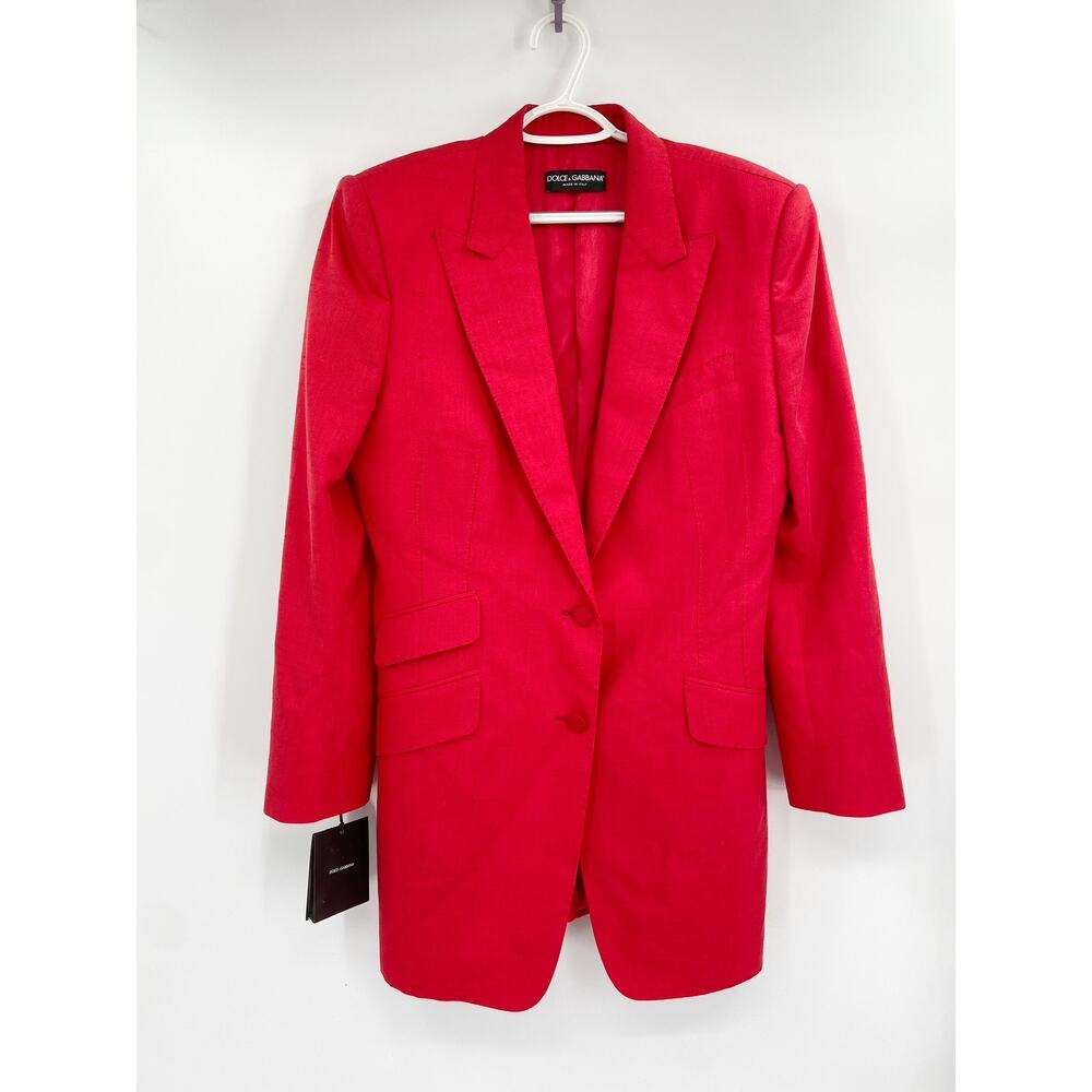 Dolce & Gabbana Silk Blend Single Breasted Blazer Women Size 46/10‎ Red NEW - Picture 2 of 15